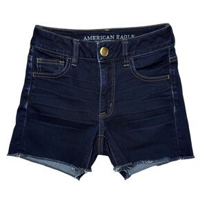 American Eagle Outfitters Raw Hem Hi-Rise Shortie Denim Shorts Blue 0